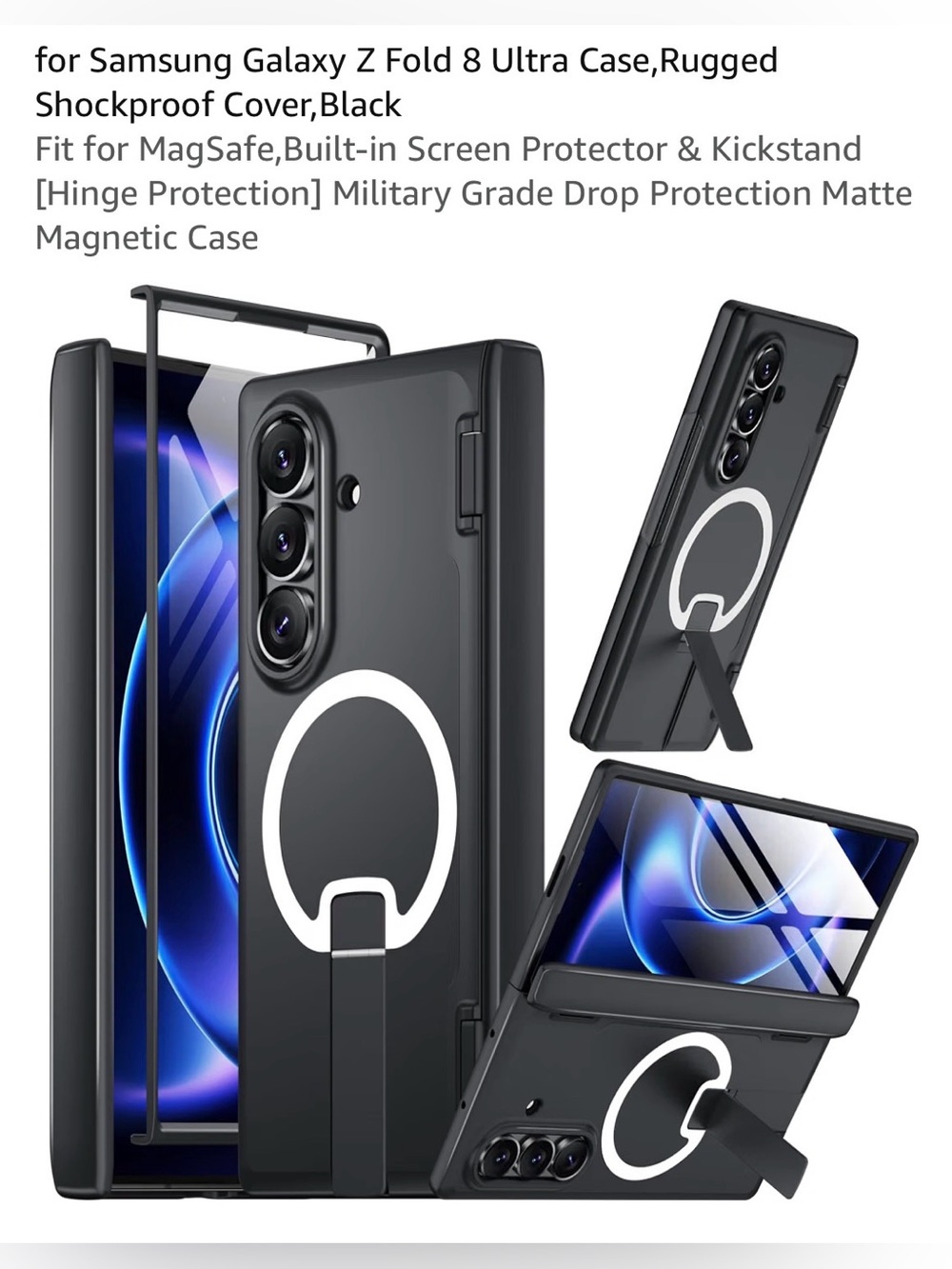 📱Samsung Galaxy Z Fold 8 ultra Case built in screen protector Kickstand- Black